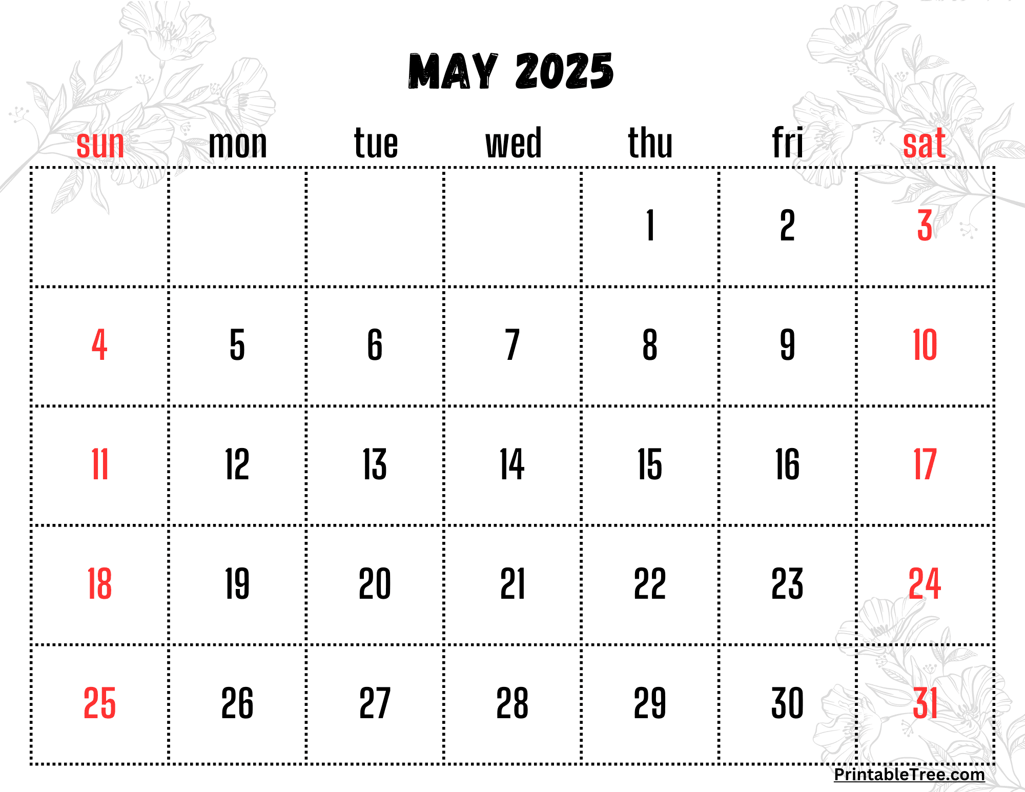Printable May 2025 Calendar