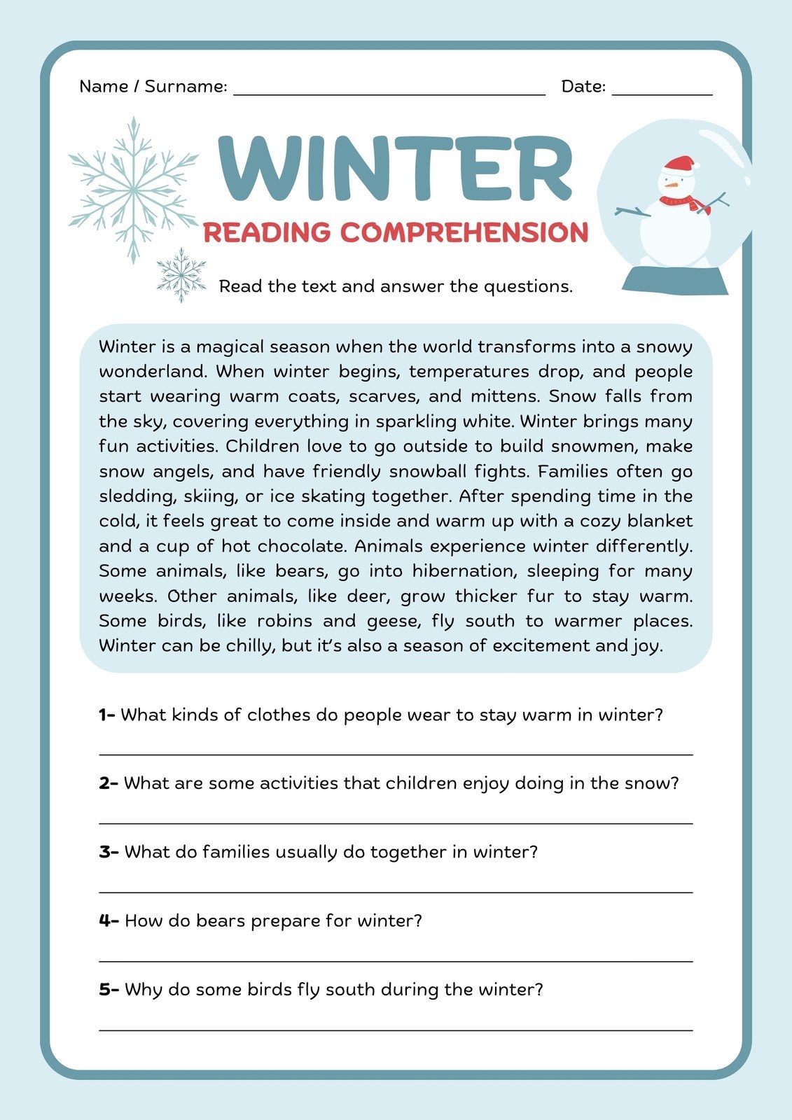 Reading Comprehension Worksheets To Print