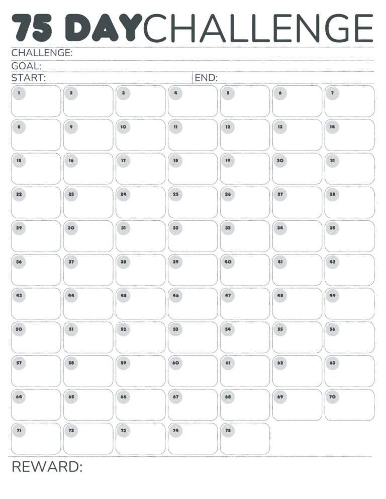 Free Printable 75 Day Challenge Calendar For 75 Hard 75 Medium U0026 75 Soft