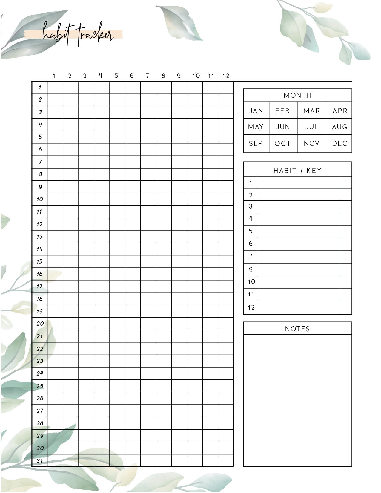 Free Printable Monthly Habit Tracker