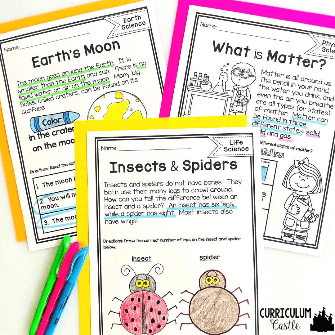 FREE Science Reading Comprehension Passages CURRICULUM CASTLE