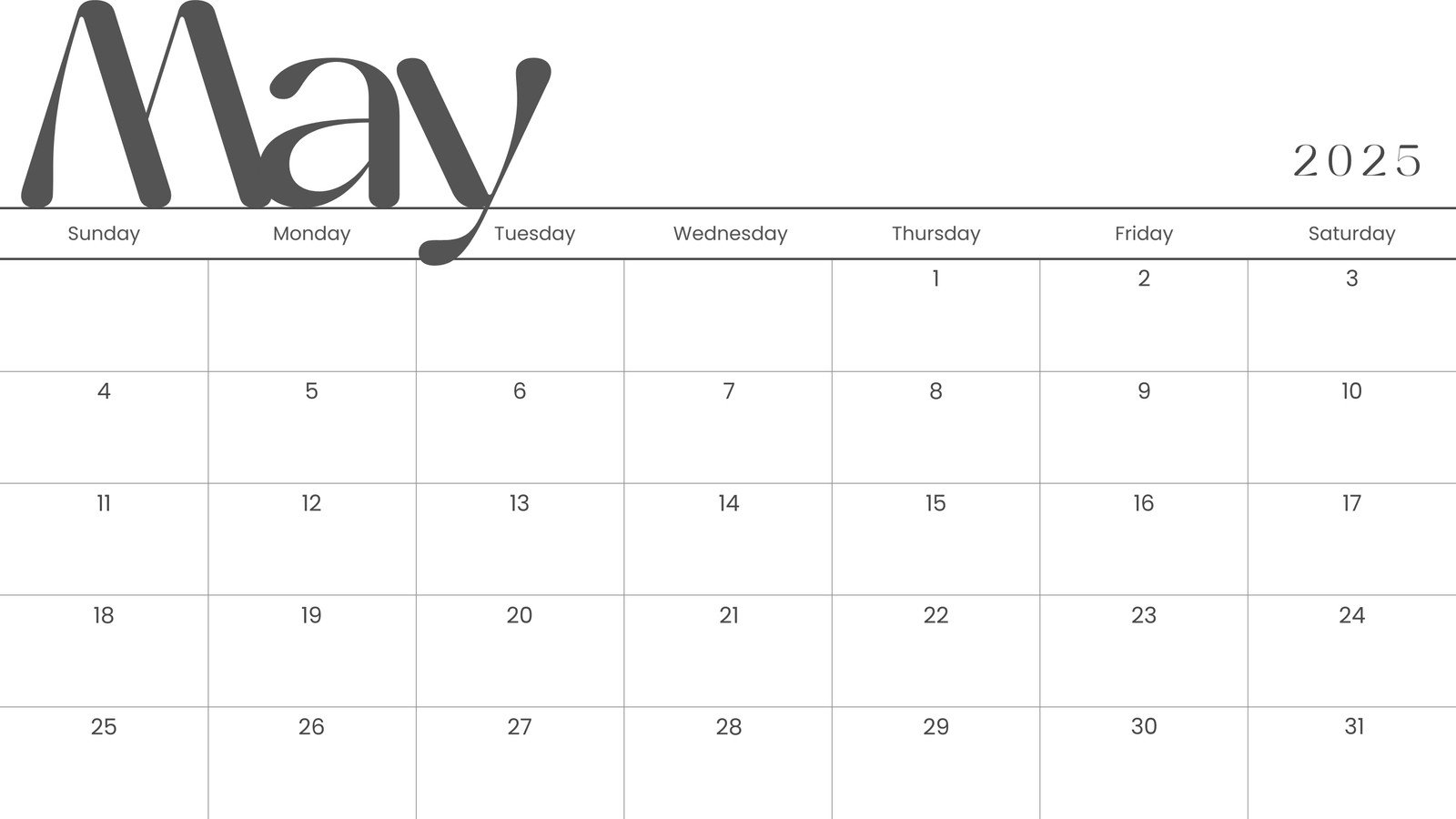 Calendar For May 2025