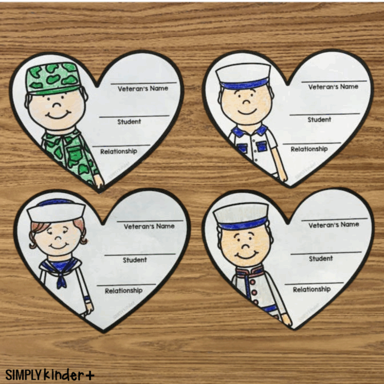 Free Veterans Day Hearts Simply Kinder Plus