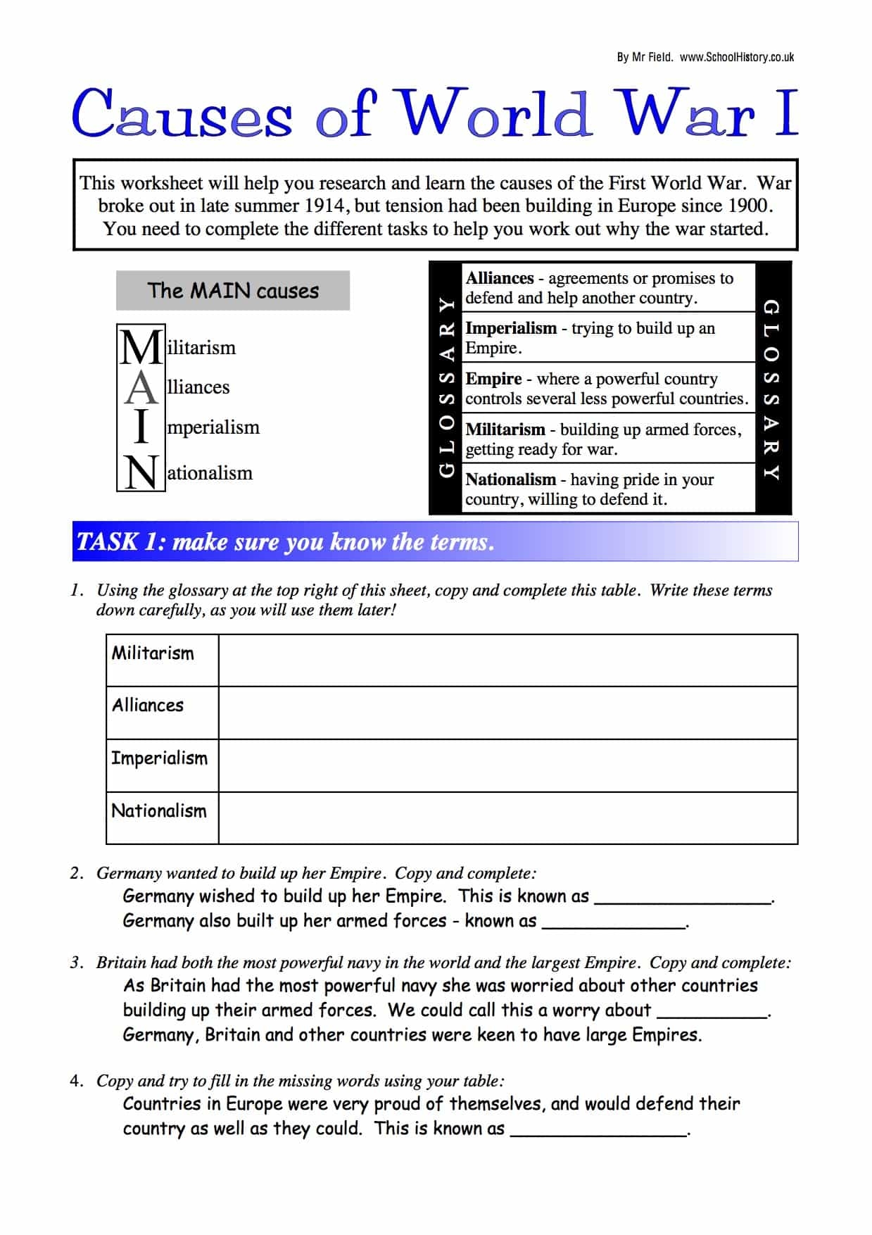 Free World War 1 Worksheet Download Free World War 1 Worksheet 