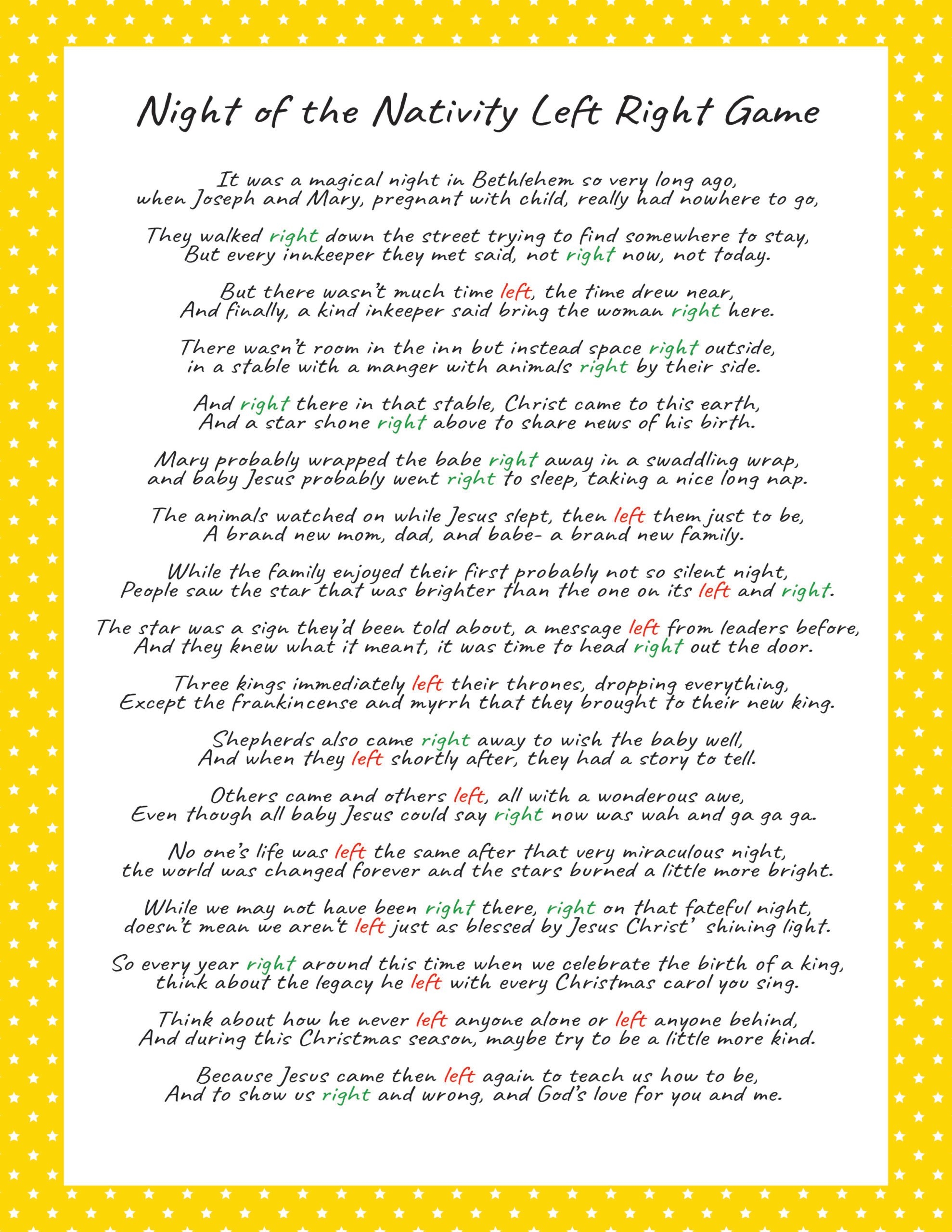 Fun Left Right Christmas Game 4 Printable Stories Play Party Plan
