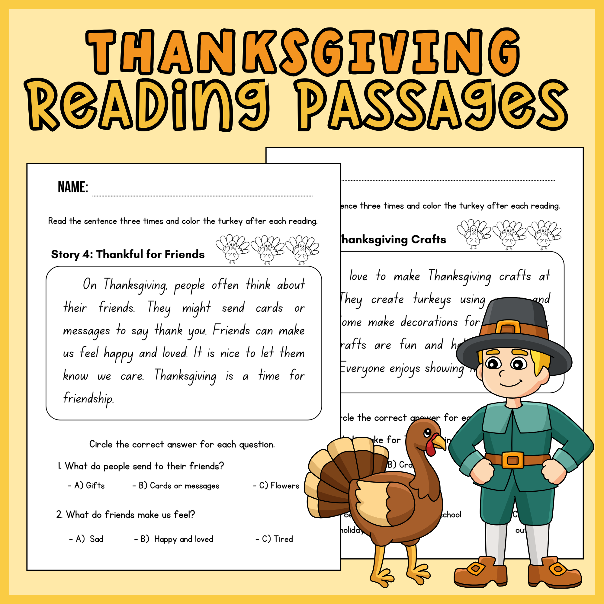 Thanksgiving Reading Comprehension Worksheets Third Grade