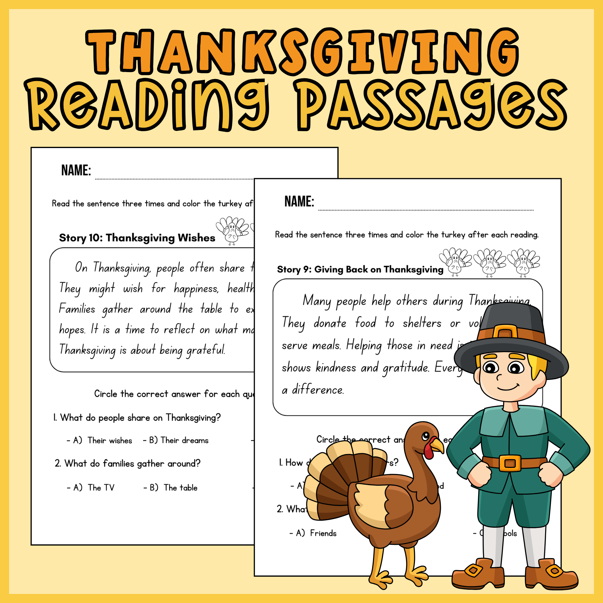 Fun Thanksgiving Easy Reading Comprehension Worksheets For 1st 