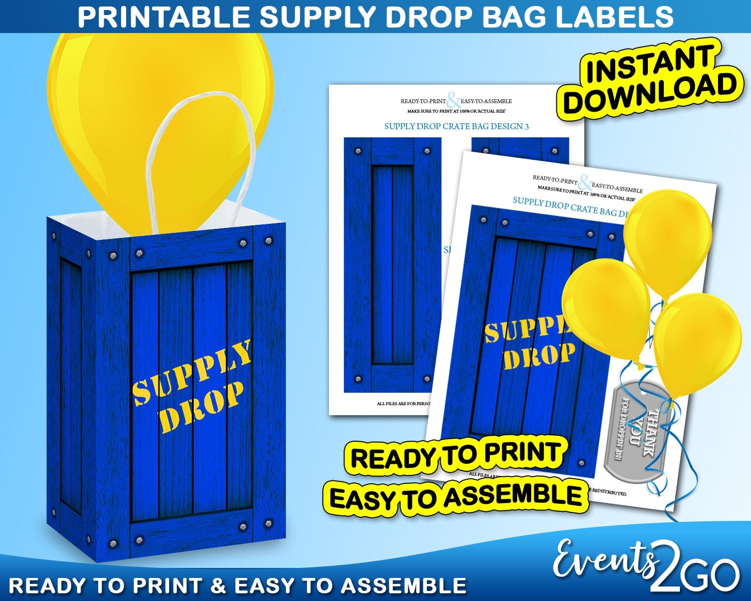 Gamer Drop Crate Bag Loot Party Favor Blue Drop Box Crate Goody Bags Decoration Digital Printable Instant Download DIY Etsy
