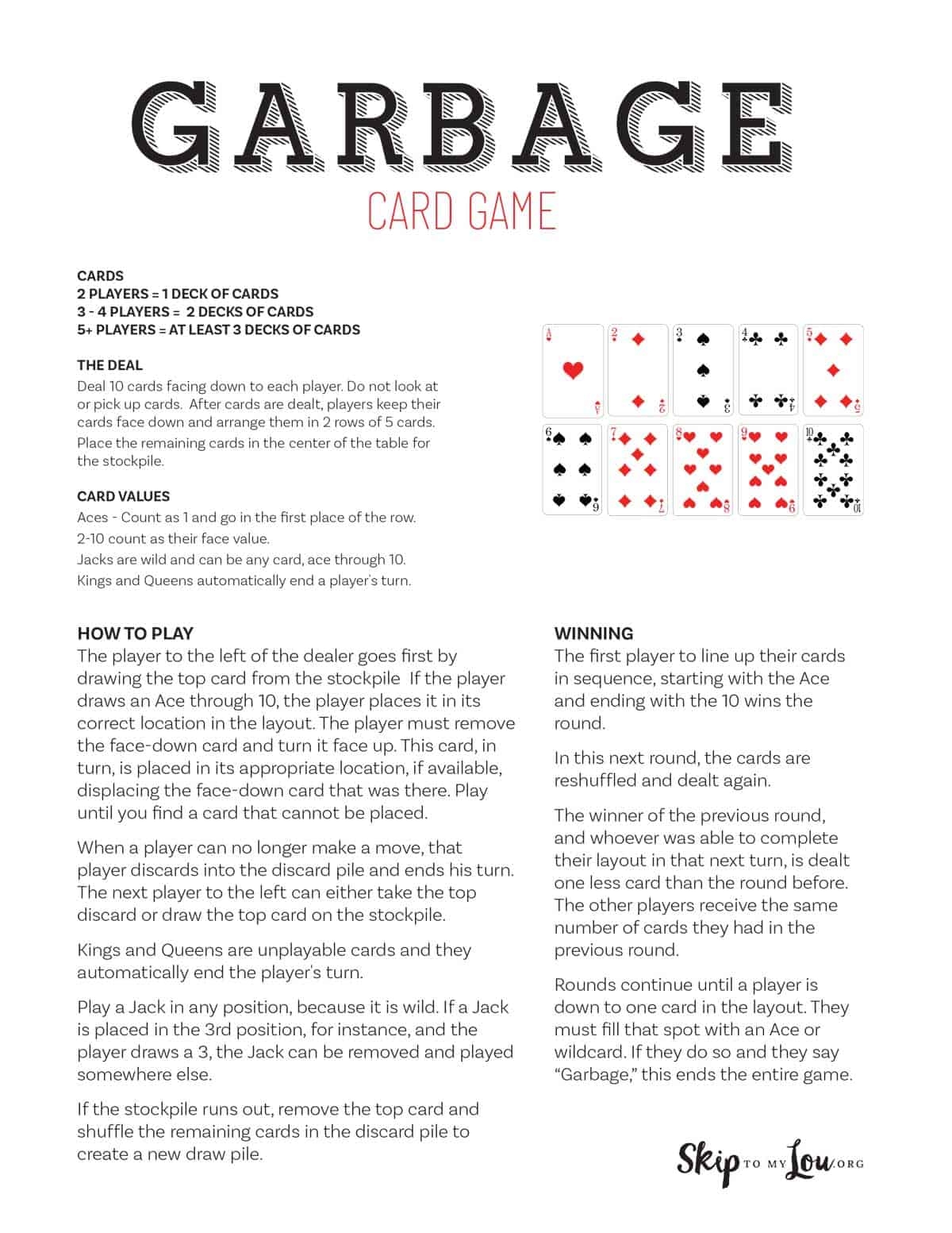 Garbage Card Game Skip To My Lou