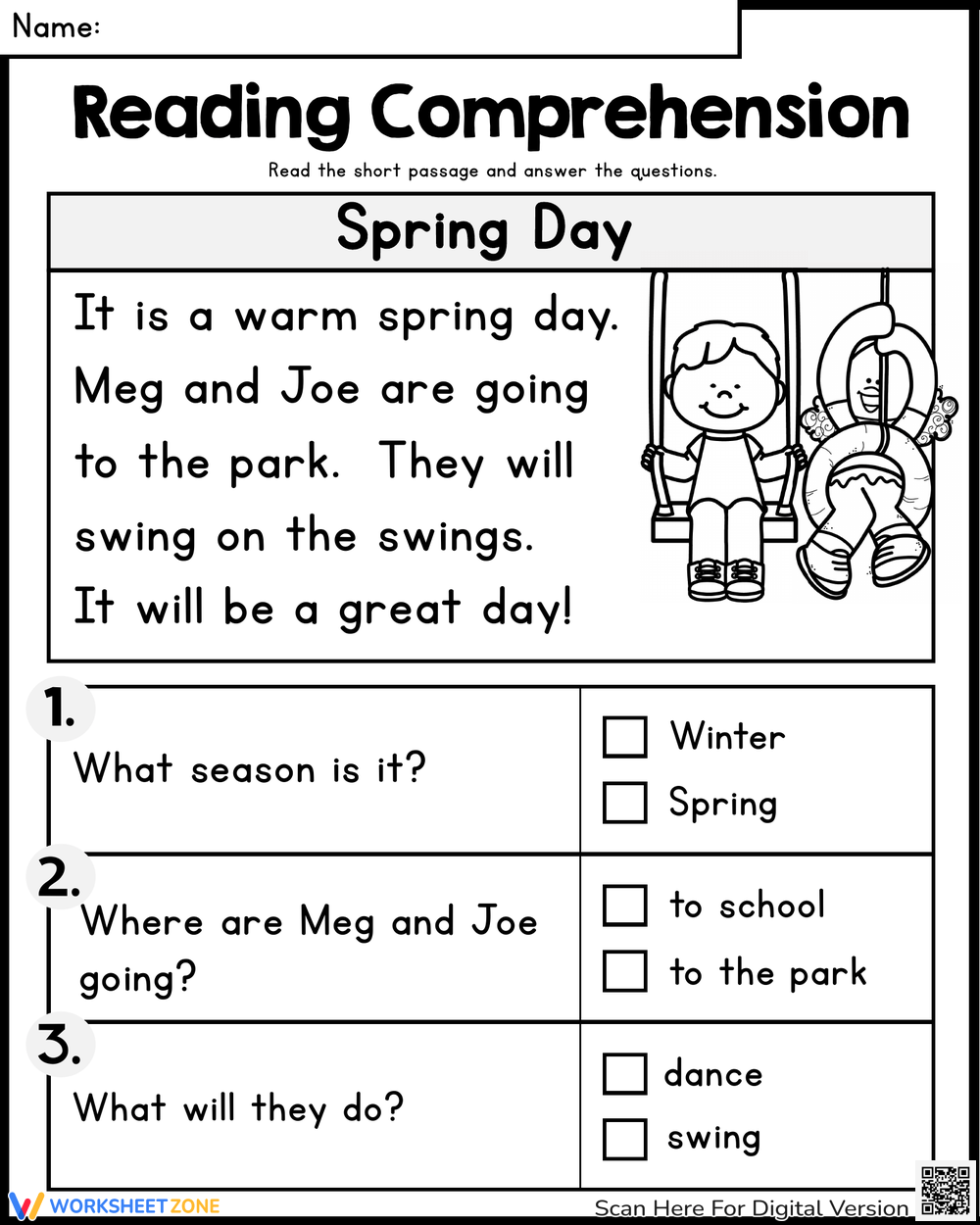 Reading Comprehension Worksheets Spring