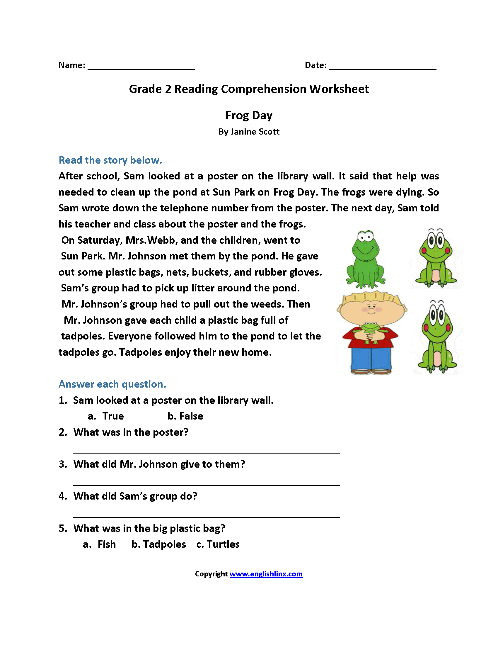 Grade 2 Reading Comprehension Worksheets Worksheets Library