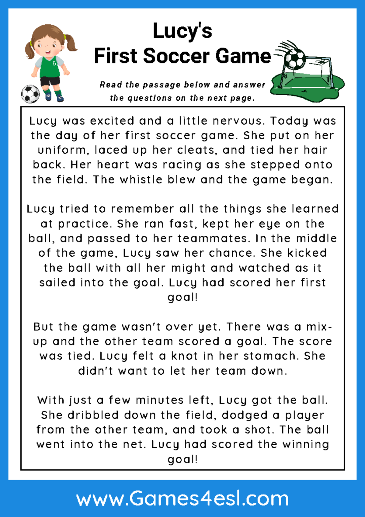 Grade 3 Reading Comprehension Worksheet 2 L U C Y W A S E X C I T E D A N D A L I T T L E N E R V Studocu