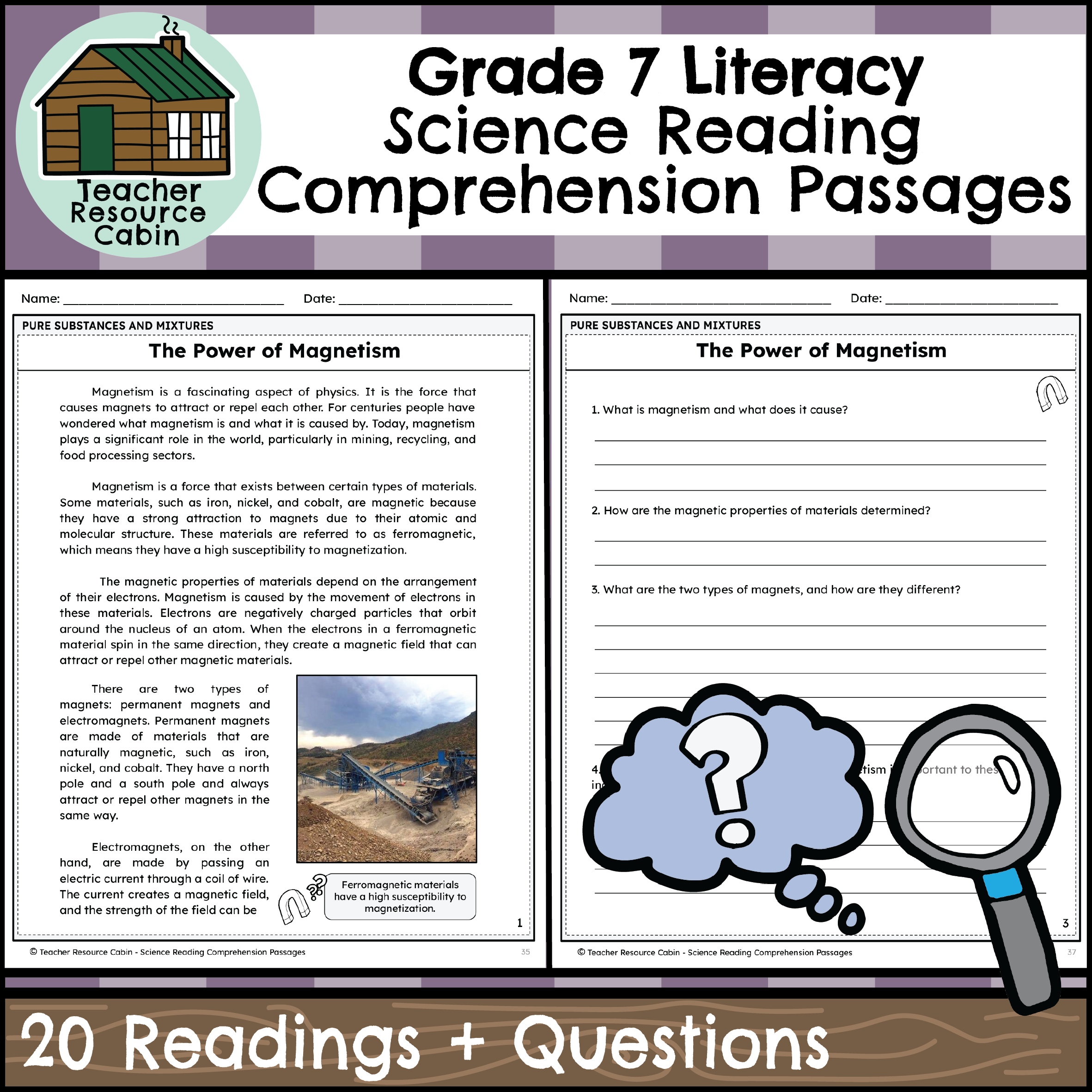 Seventh Grade Printable Reading Comprehension Worksheets