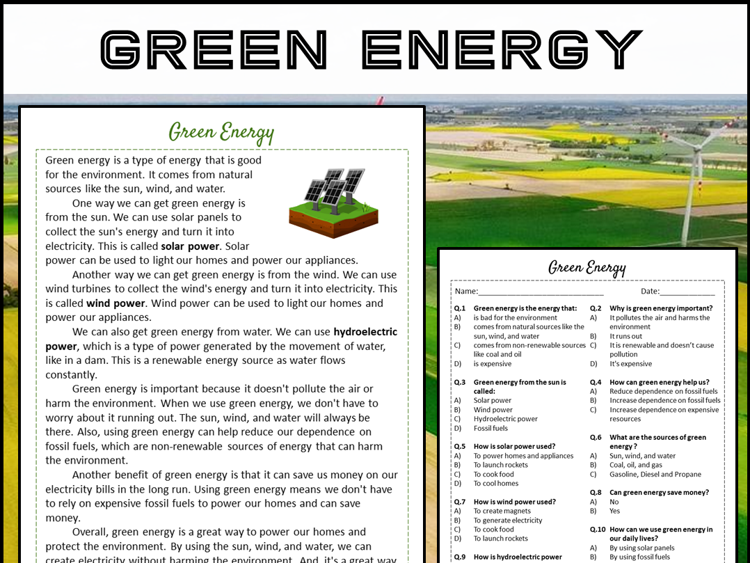 Green Energy Reading Comprehension Passage And Questions PDF 