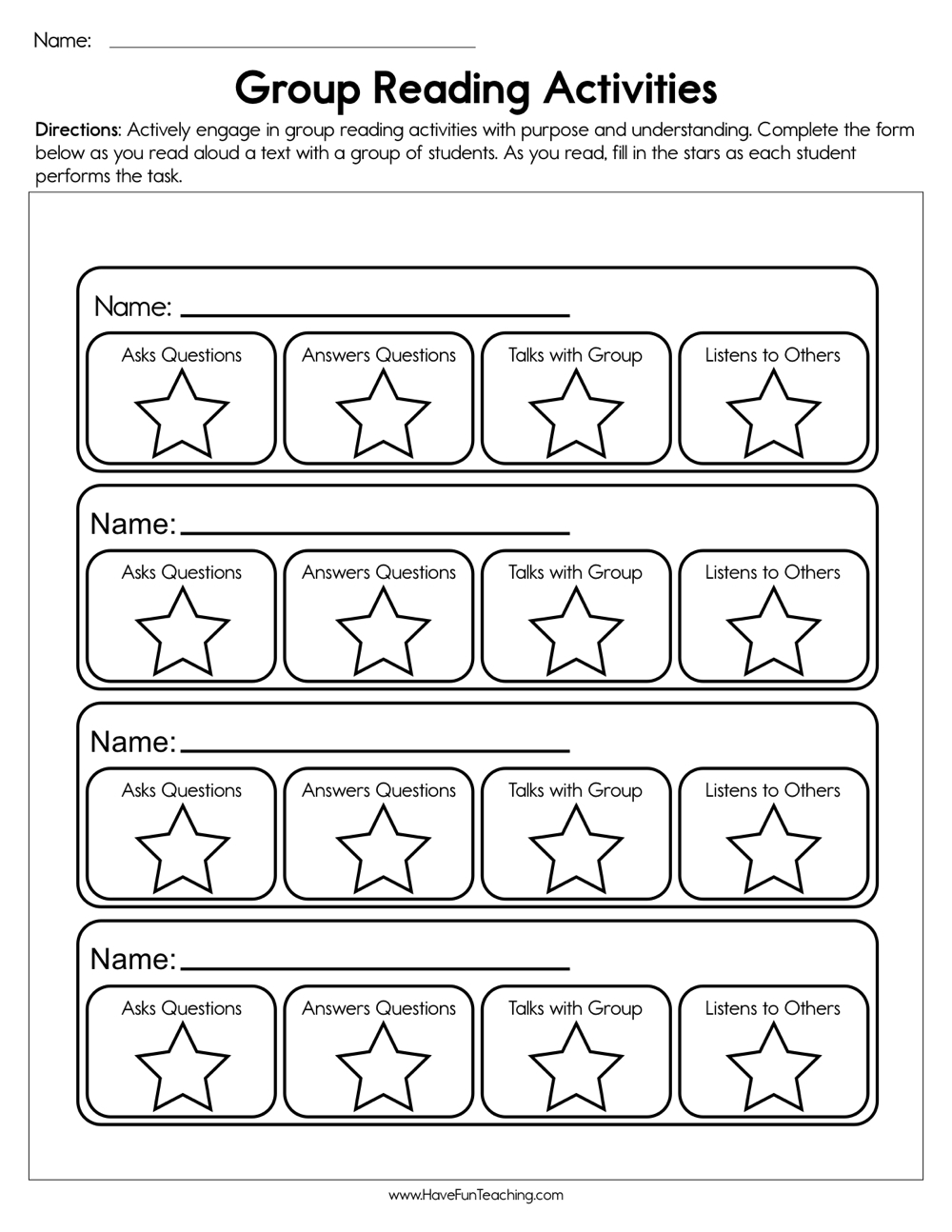 Group Reading Activities Worksheet Have Fun Teaching