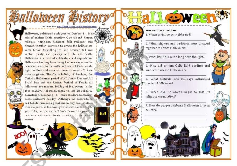 Halloween History Reading Comprehension Vocabulary U0026 Grammar 2 