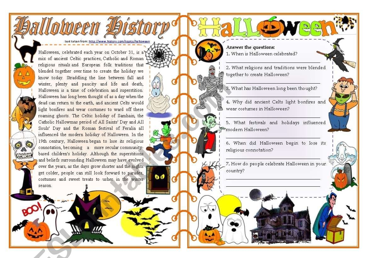 Halloween History Reading Comprehension Vocabulary U0026 Grammar 2 