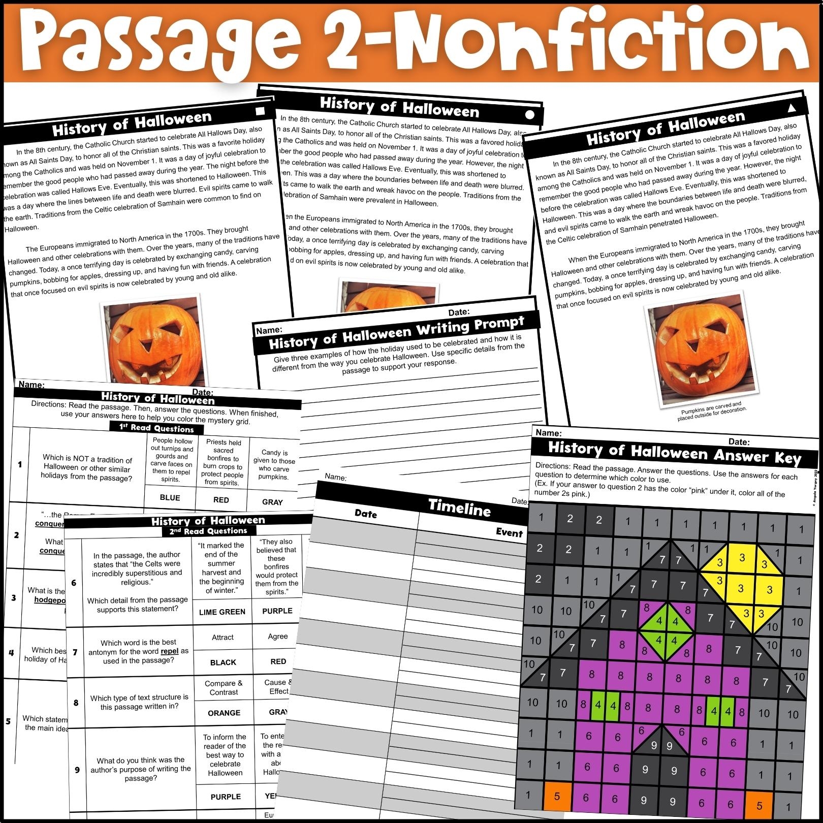 Halloween Reading Comprehension Passages With Mystery Picture Activity Fun In 5th Grade U0026 MORE