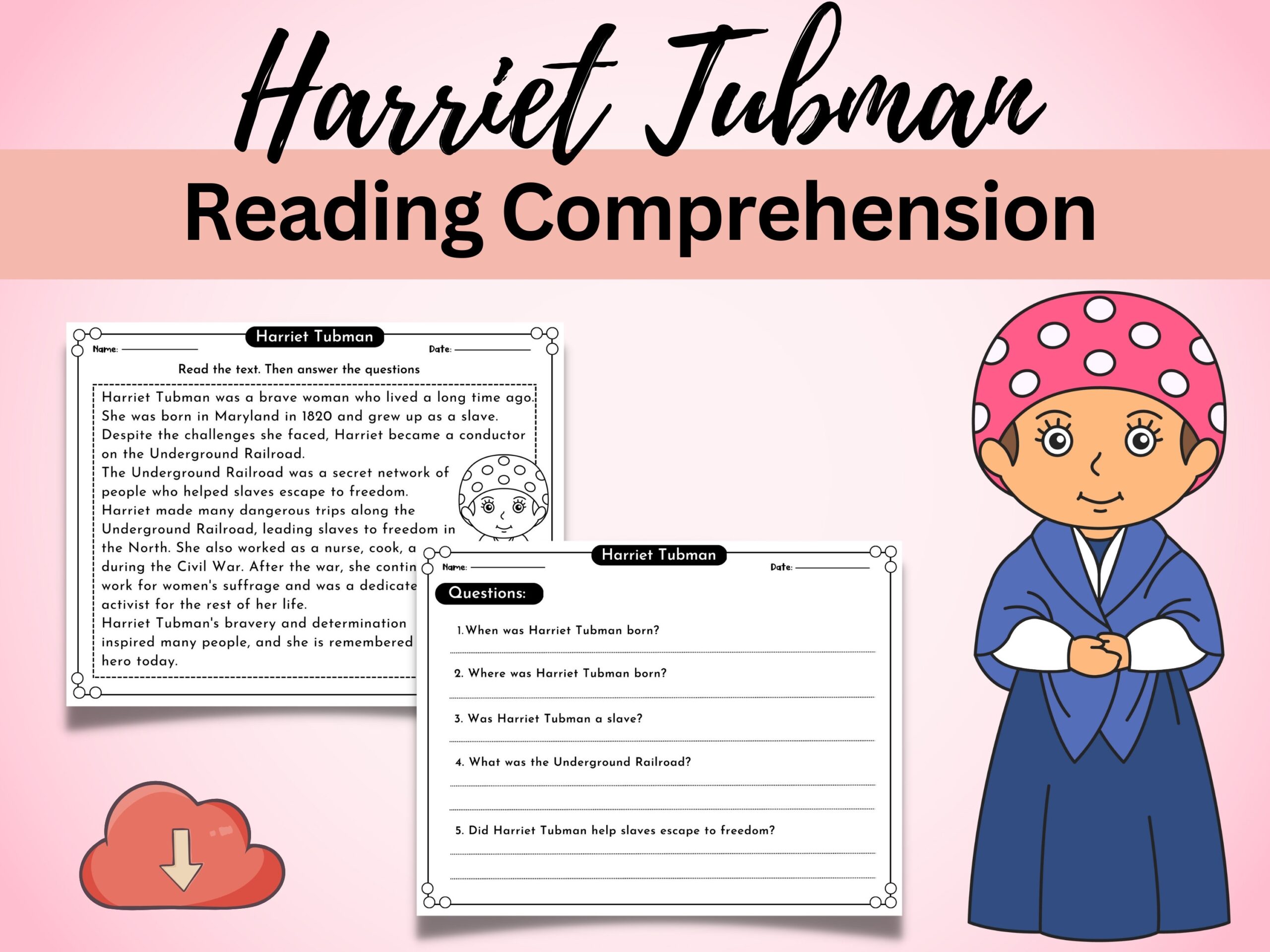 Harriet Tubman Reading Comprehension Passage Black History Month 