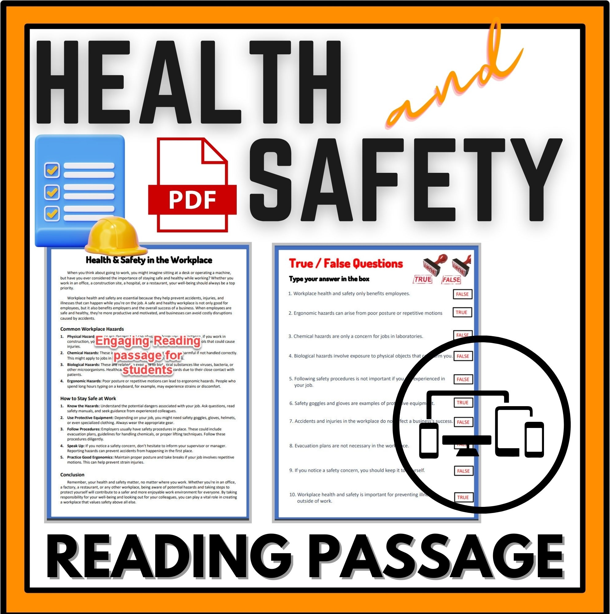 Health And Safety In The Workplace Reading Passage And Comprehension Questions Made By Teachers