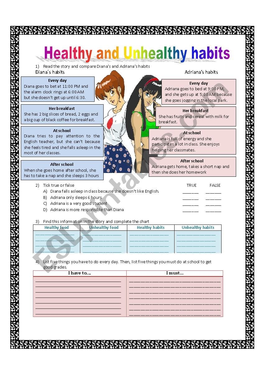 Healthy And Unhealthy Habits ESL Worksheet By Adalver
