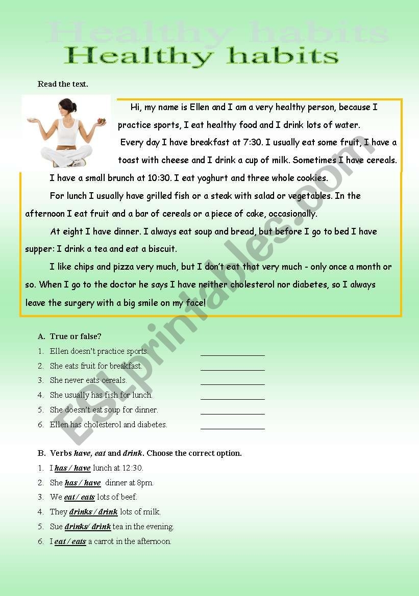 Healthy Habits ESL Worksheet By Susaninha