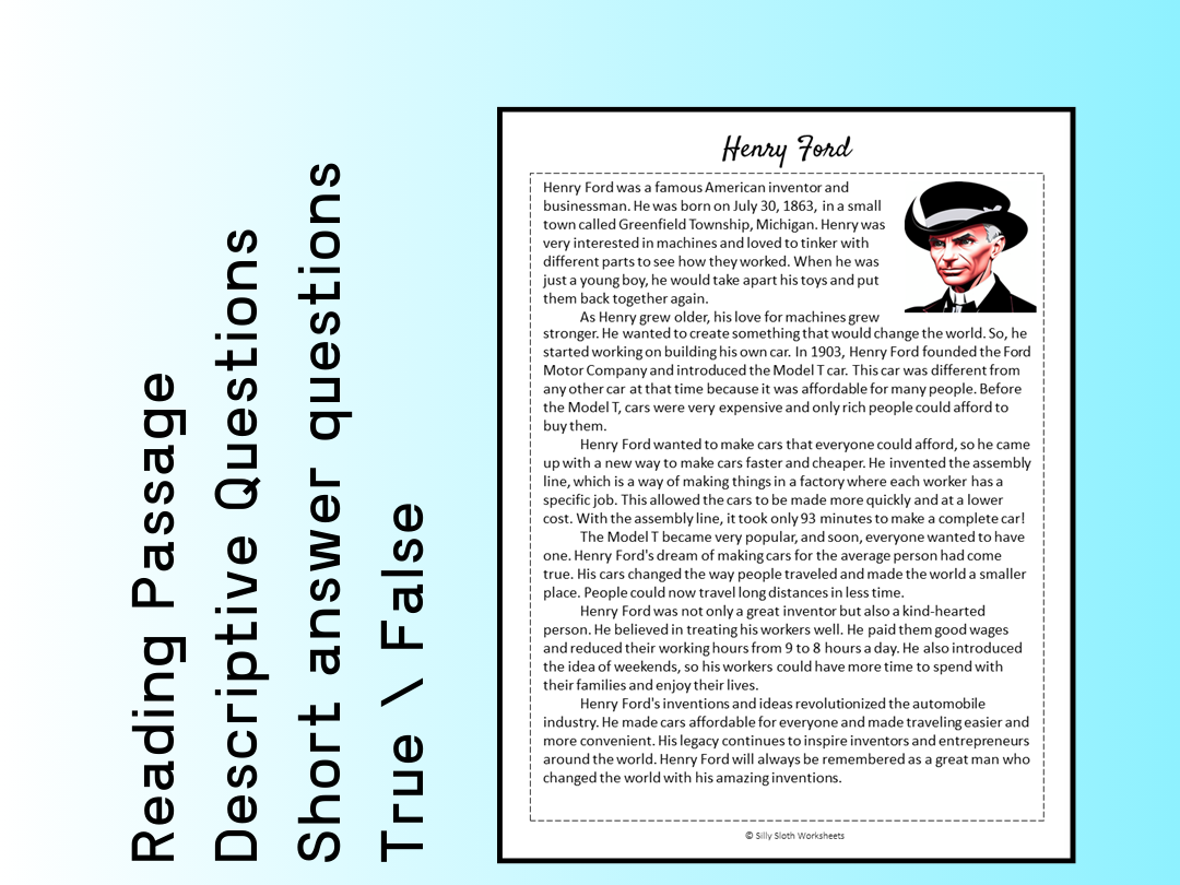 Henry Ford Reading Comprehension Worksheet