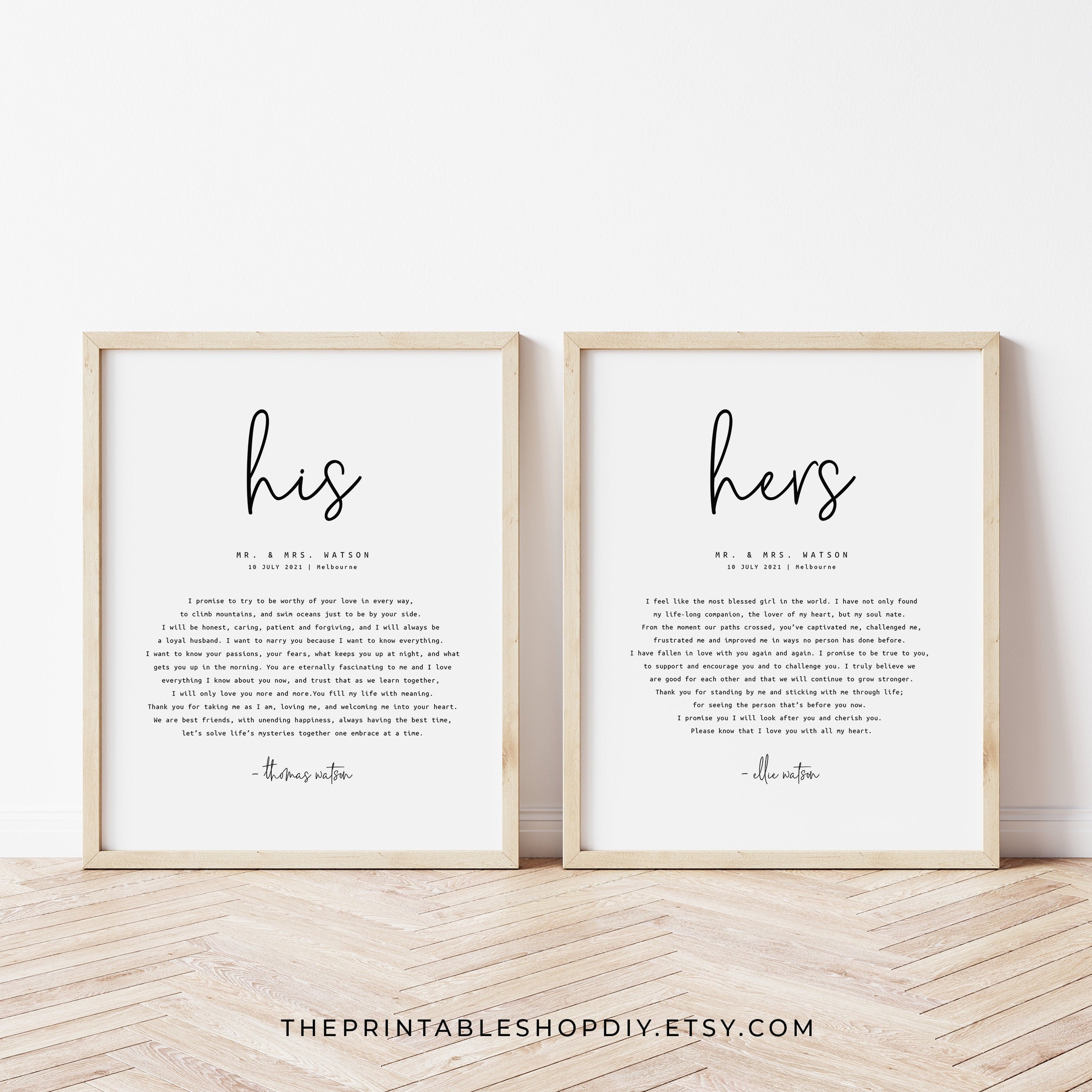 His And Hers Vows Anniversary Gift His Vows Her Vows Our Vows Wall Art Wedding Sign Instant Download Lovers Etsy