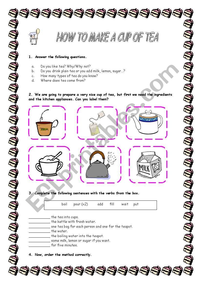 HOW TO MAKE A CUP OF TEA ESL Worksheet By Abba