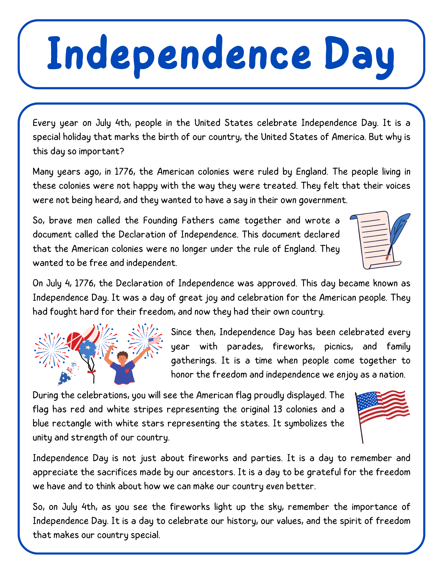 Independence Day Fourth Of July Reading Comprehension Worksheet TPT Worksheets Library