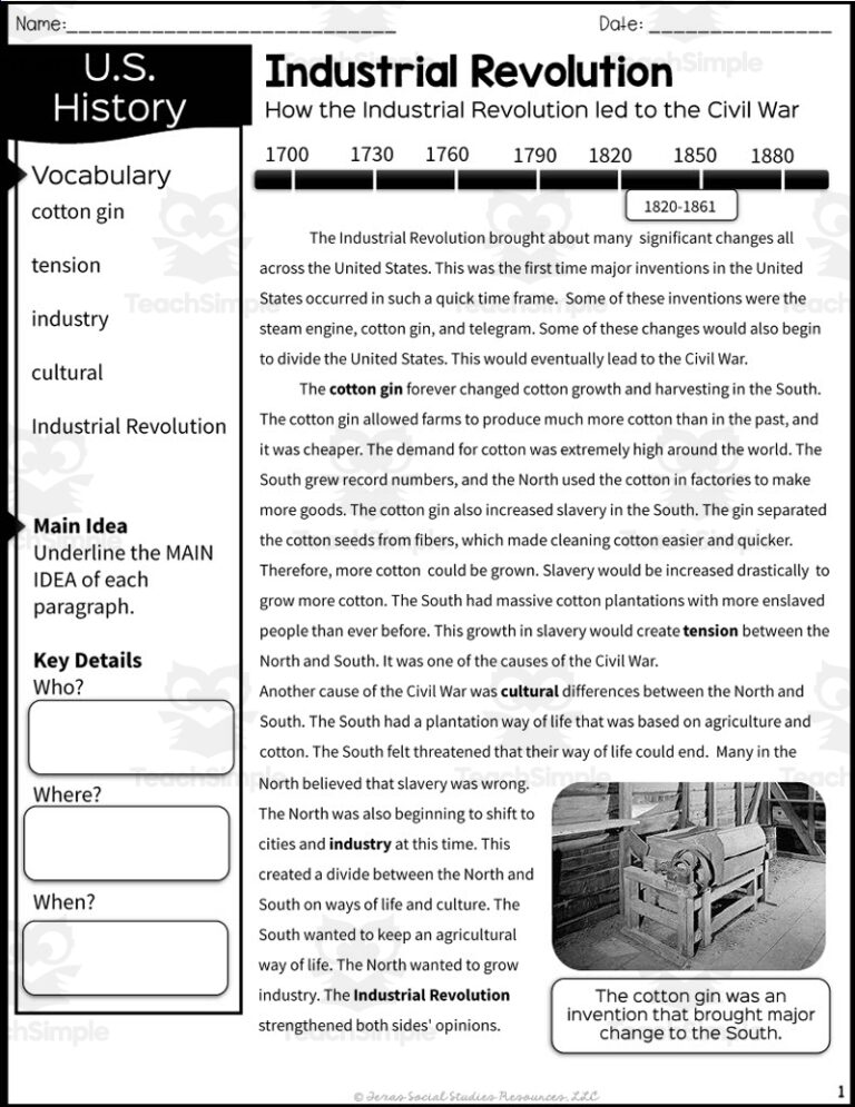 Industrial Revolution The Civil War Reading Packet