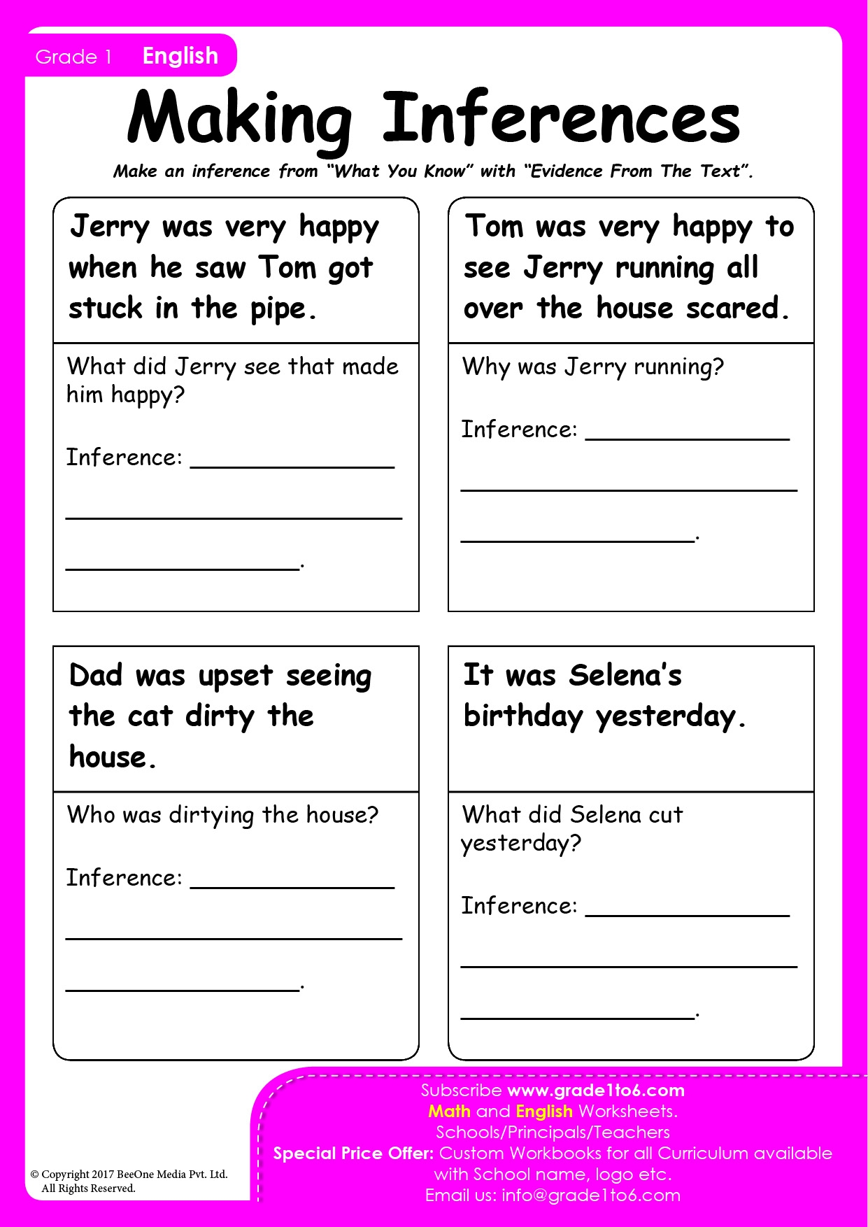Inference Reading Comprehension Worksheets