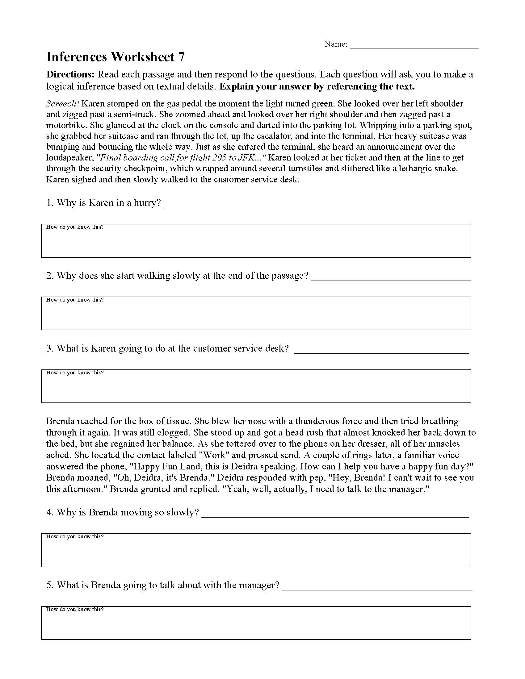 Reading Comprehension Worksheet 7th Grade