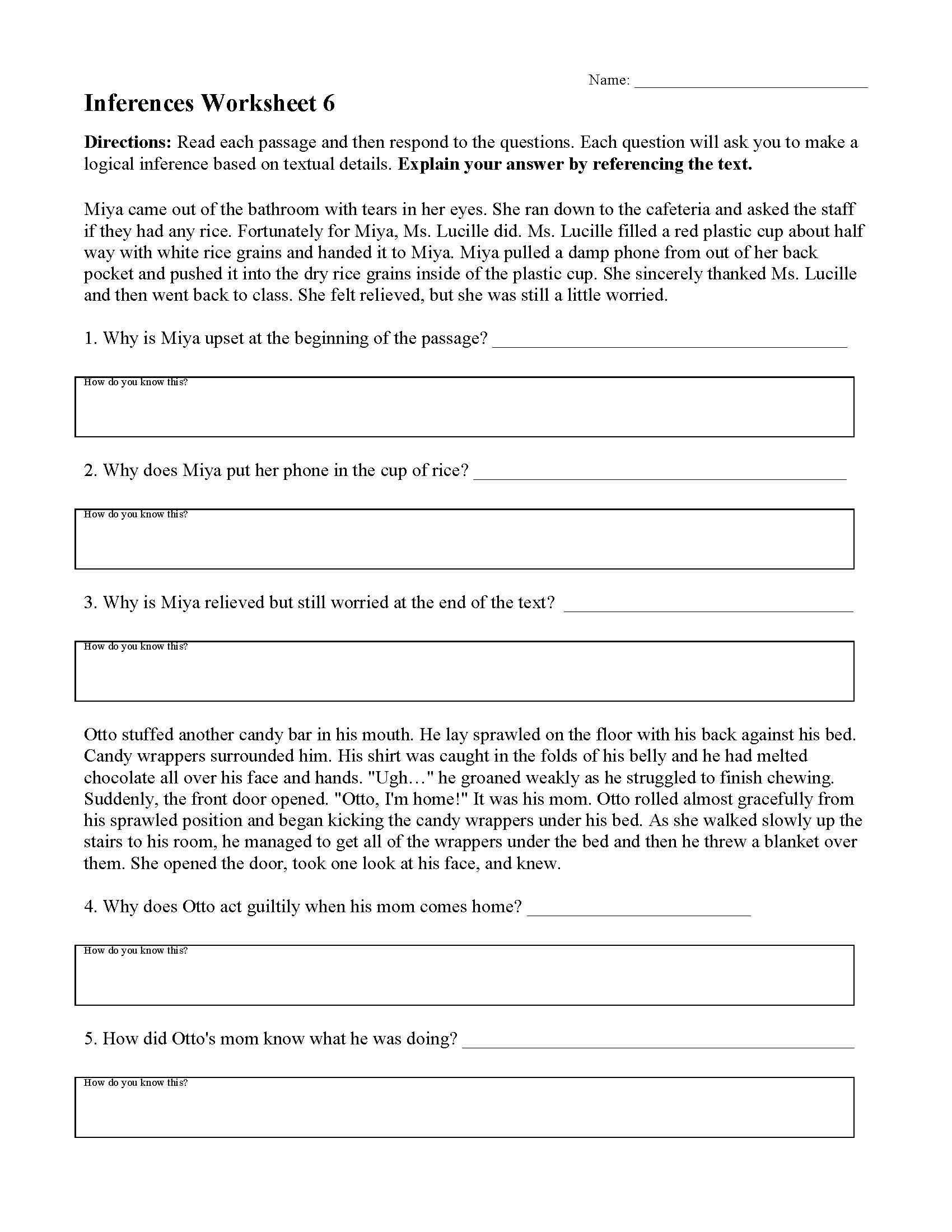 Inferences Worksheets Reading Activities