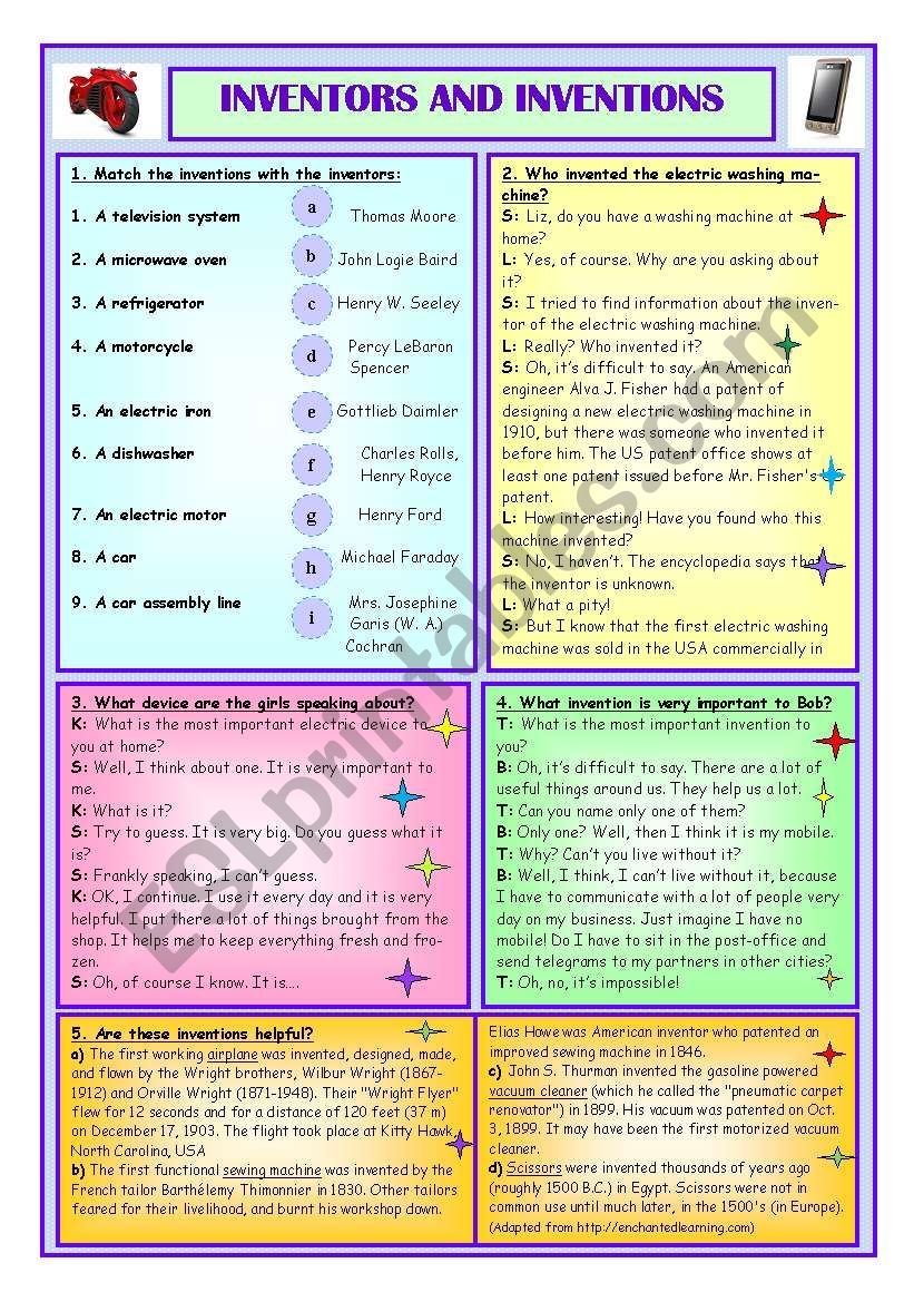 Reading Comprehension Worksheets Inventions