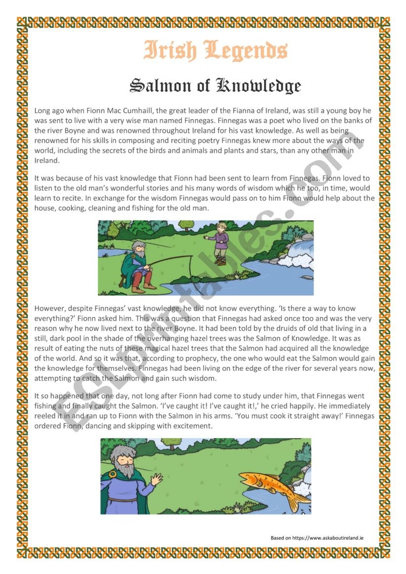 Irish Legends Salmon Of Knowledge ESL Worksheet By Tomsmom