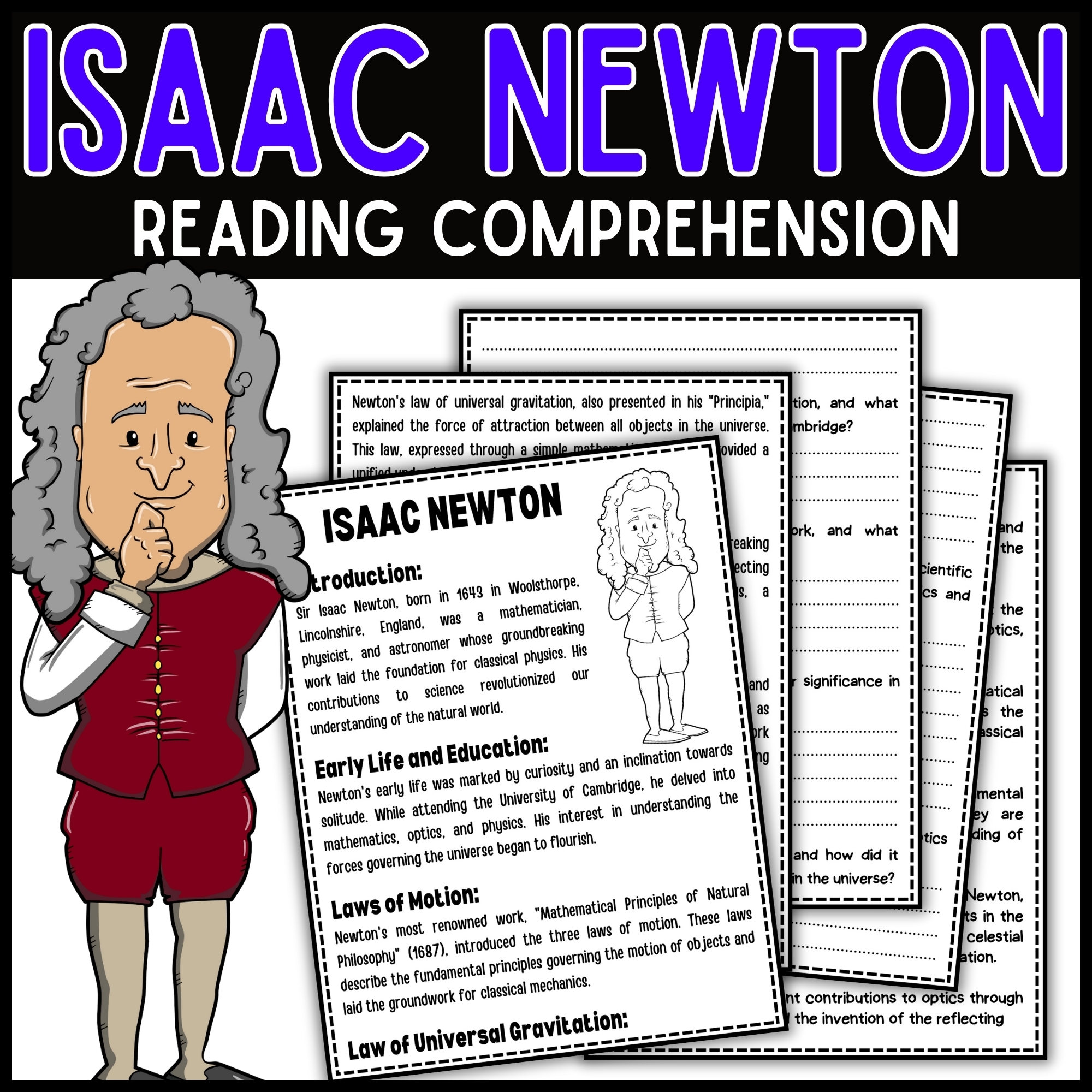 Isaac Newton Reading Comprehension Passage U0026 Questions Made By 