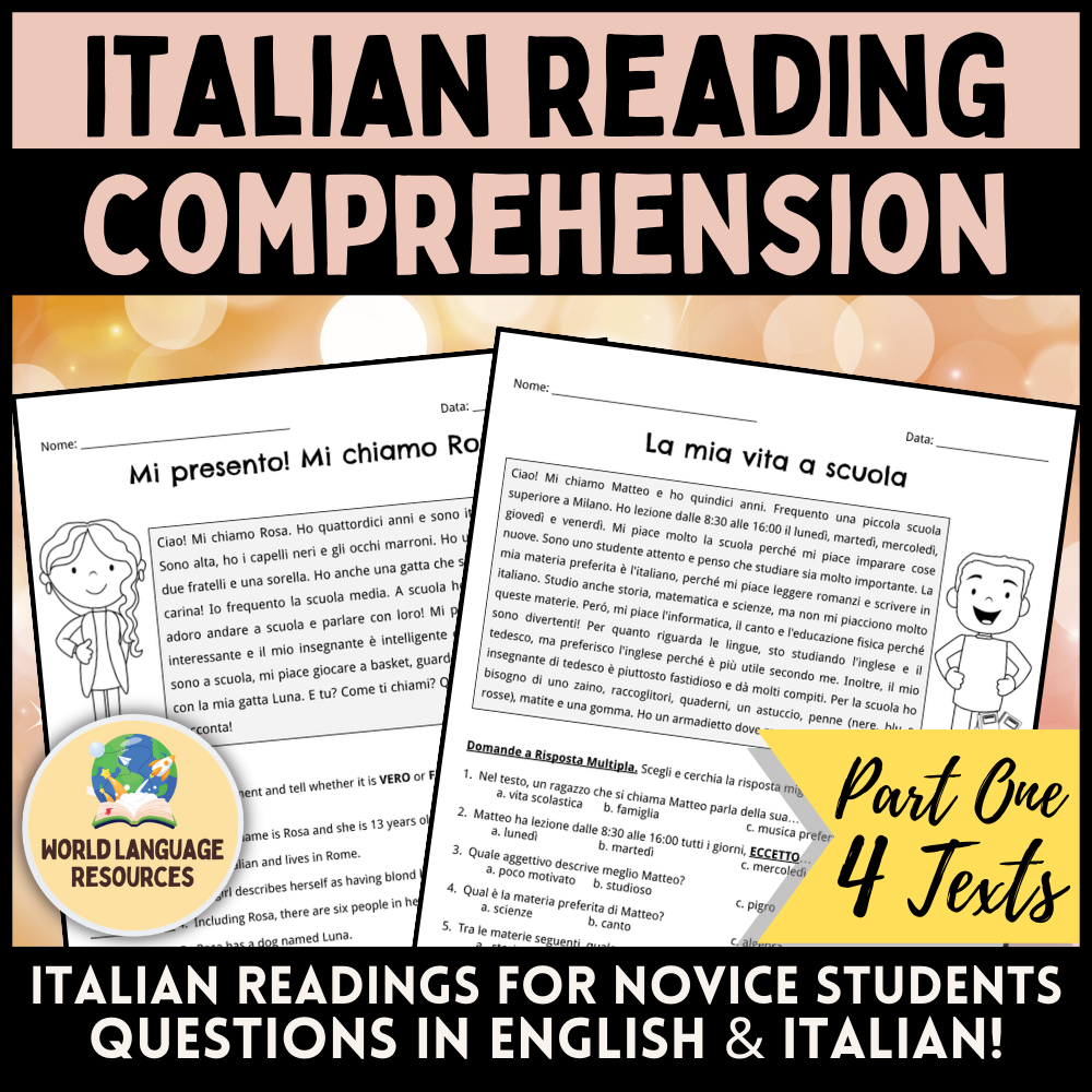 Italian Reading Comprehension For Novices Part 1 Comprensione Scritta Classful