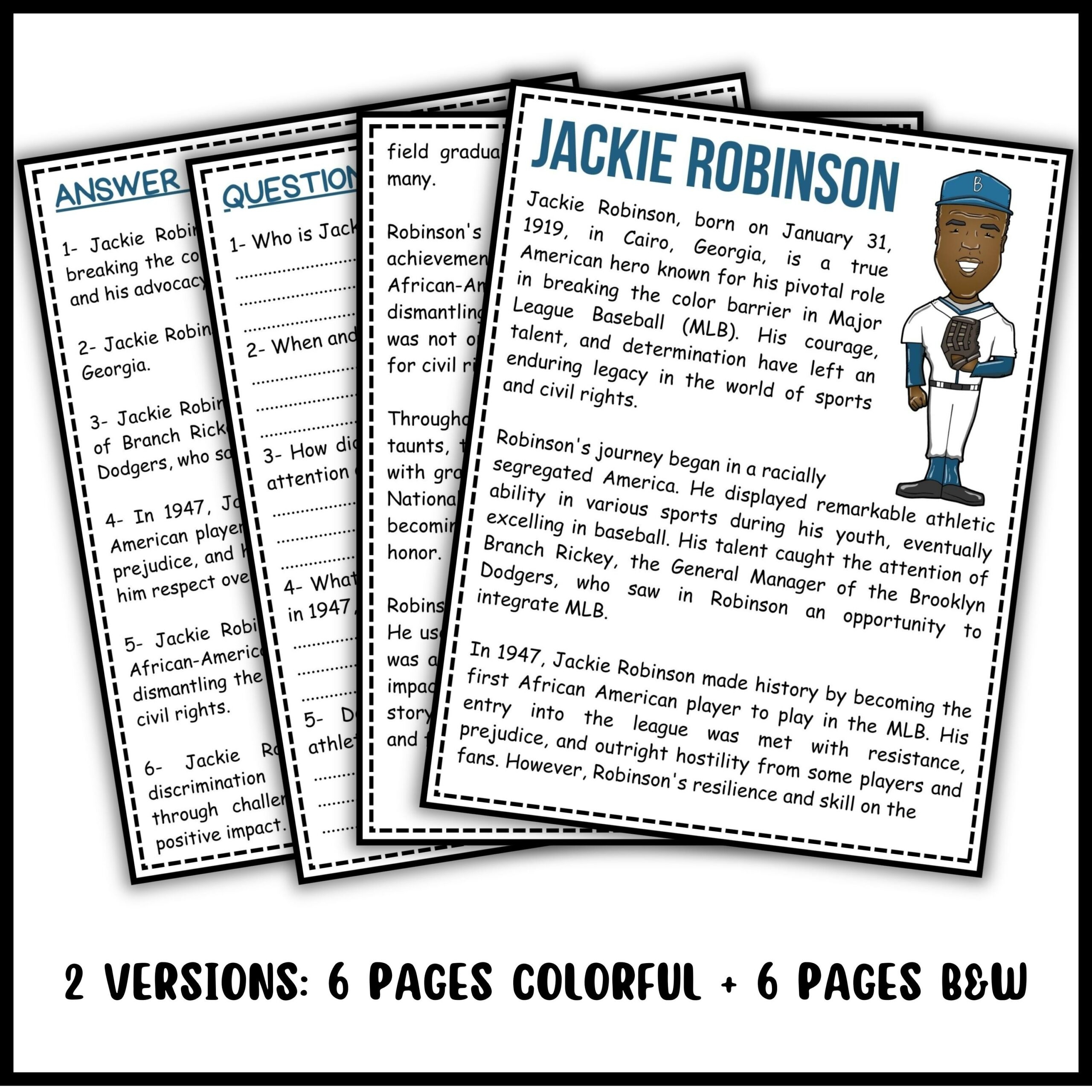 Jackie Robinson Reading Comprehension Passage U0026 Questions 