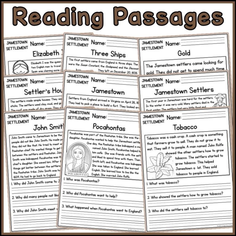Jamestown Settlement Social Studies Reading Comprehension Passages K 2 Made By Teachers