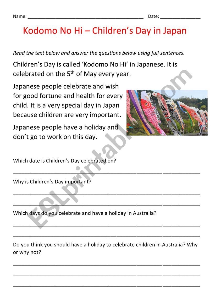 Japanese Children s Festival Reading Comprehension ESL Worksheet By LukeWalkey