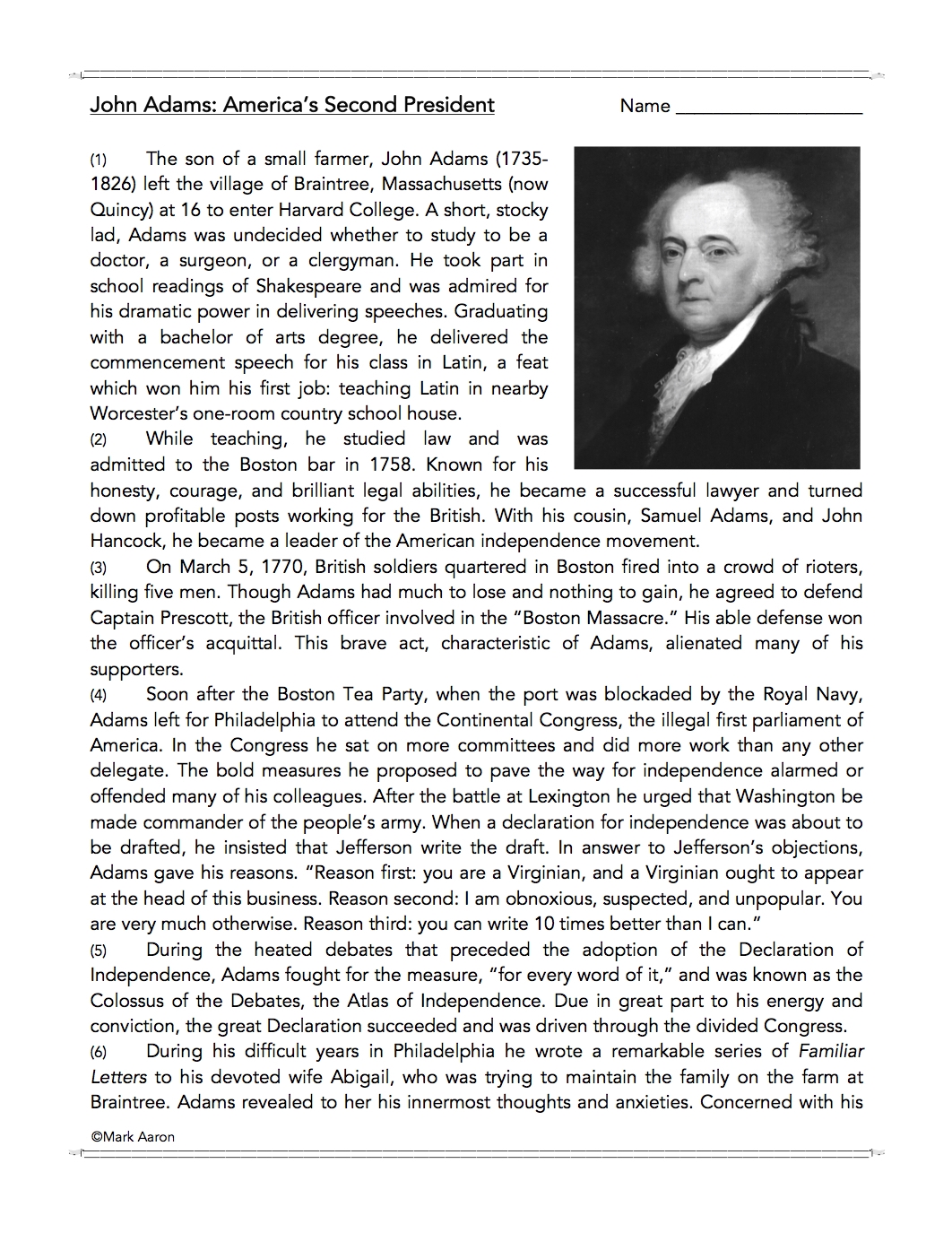John Adams U S President Biography And Assessment Classful