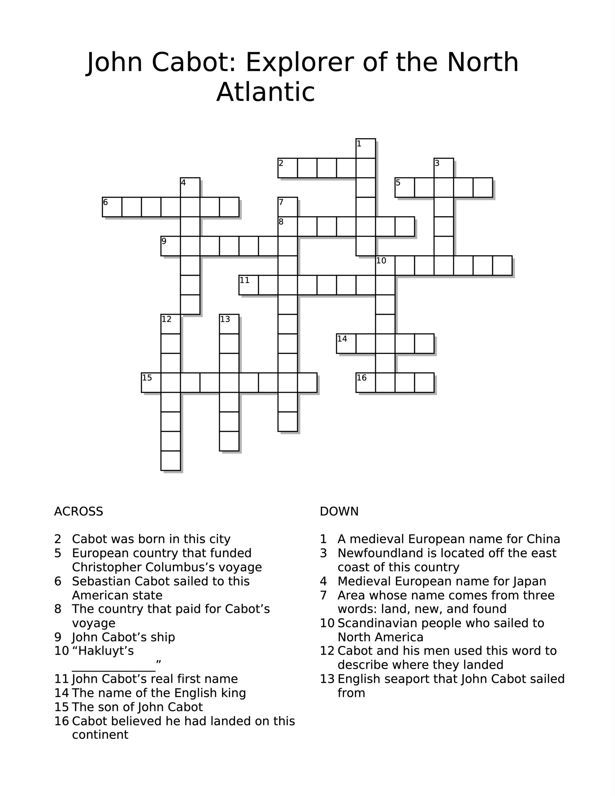 John Cabot Reading Comprehension Worksheets
