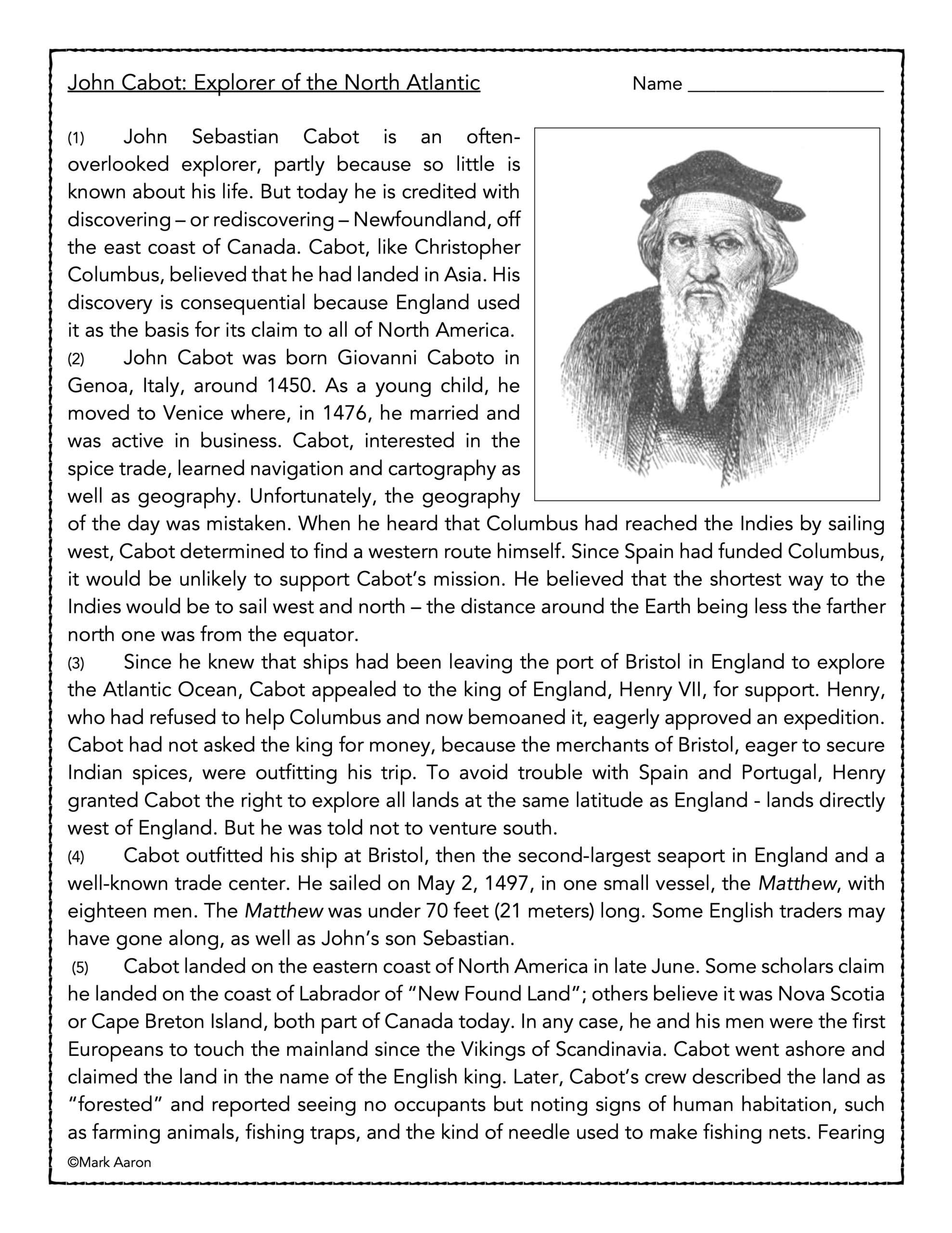 John Cabot Explorer Of The North Atlantic History Passage And 