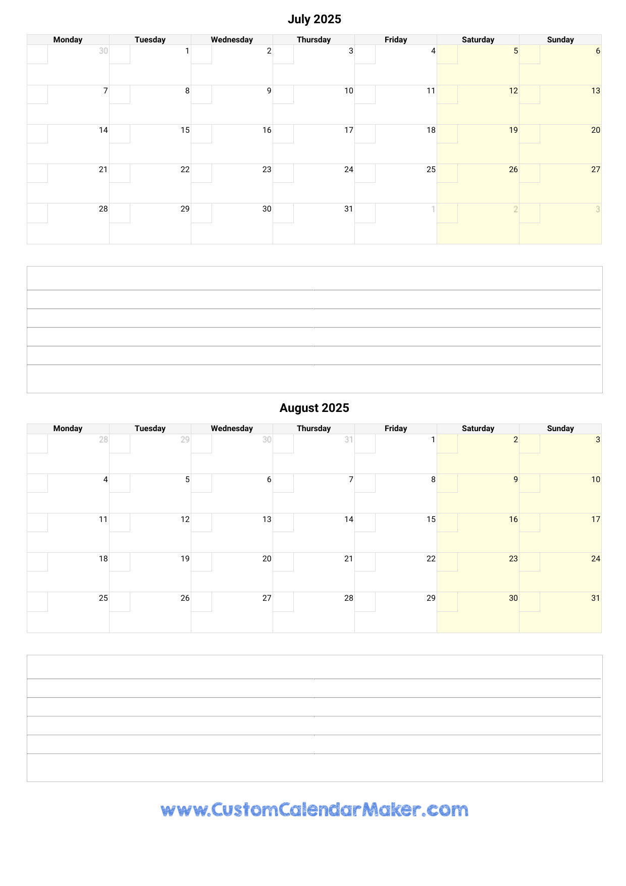May June July August 2025 Calendar