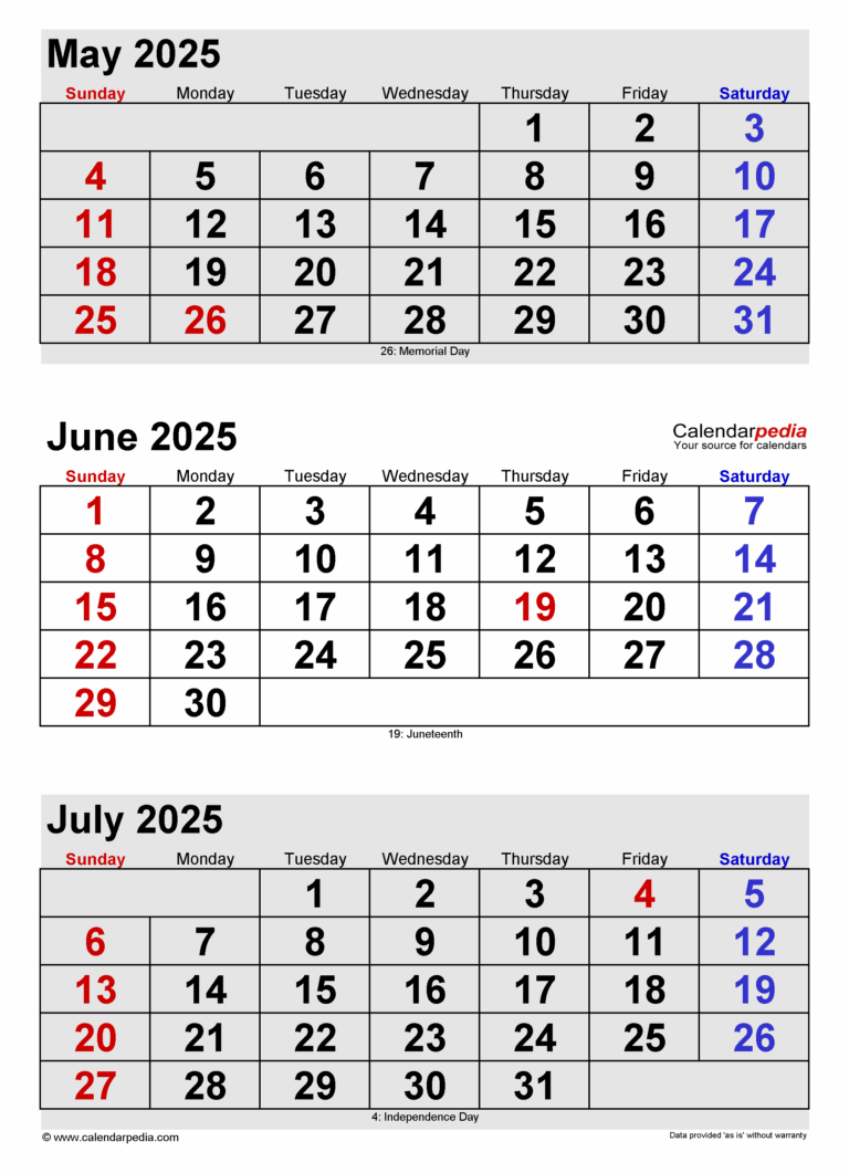 June 2025 Calendar Templates For PDF Excel And Word