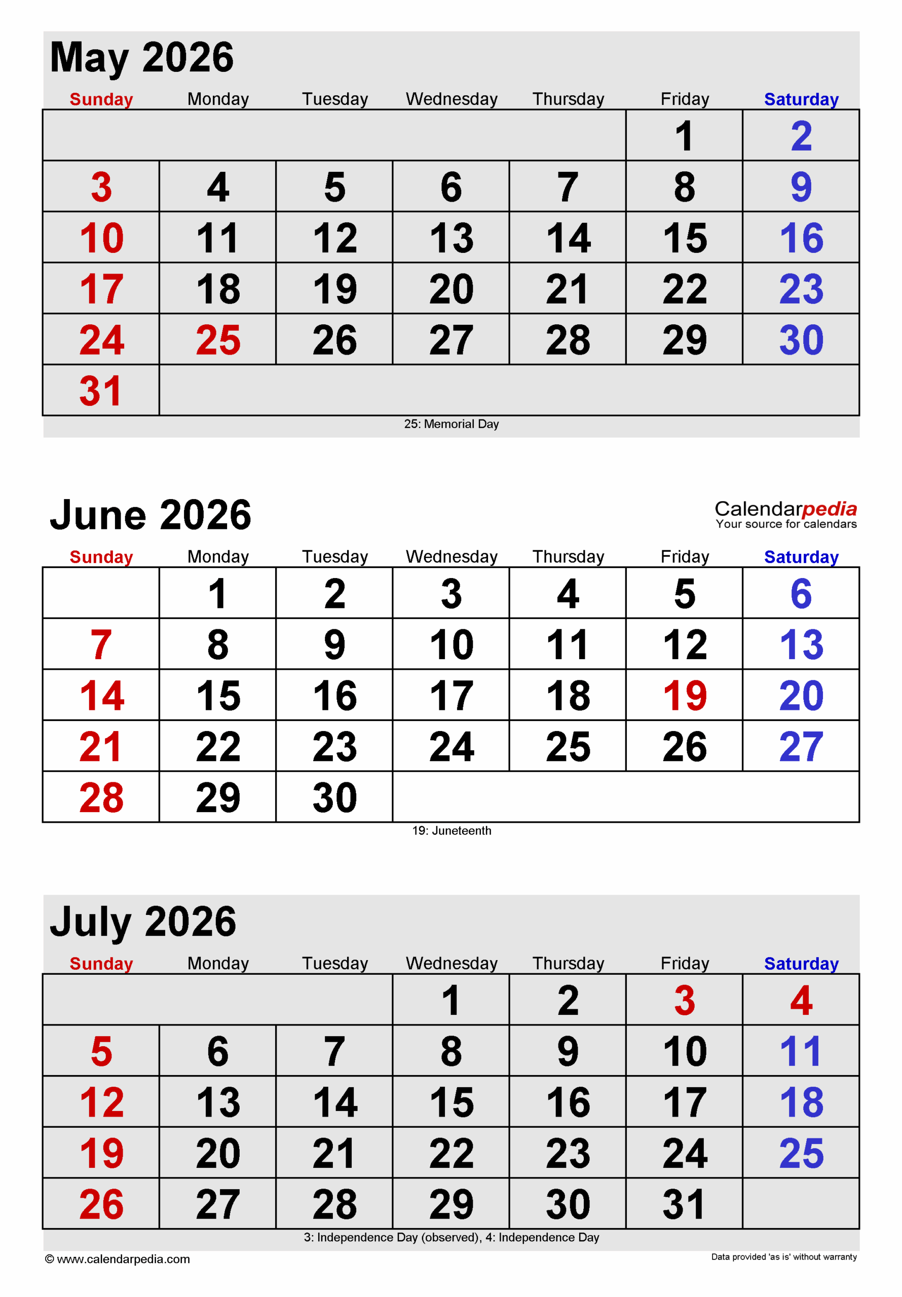 Calendar Large May And June 2026