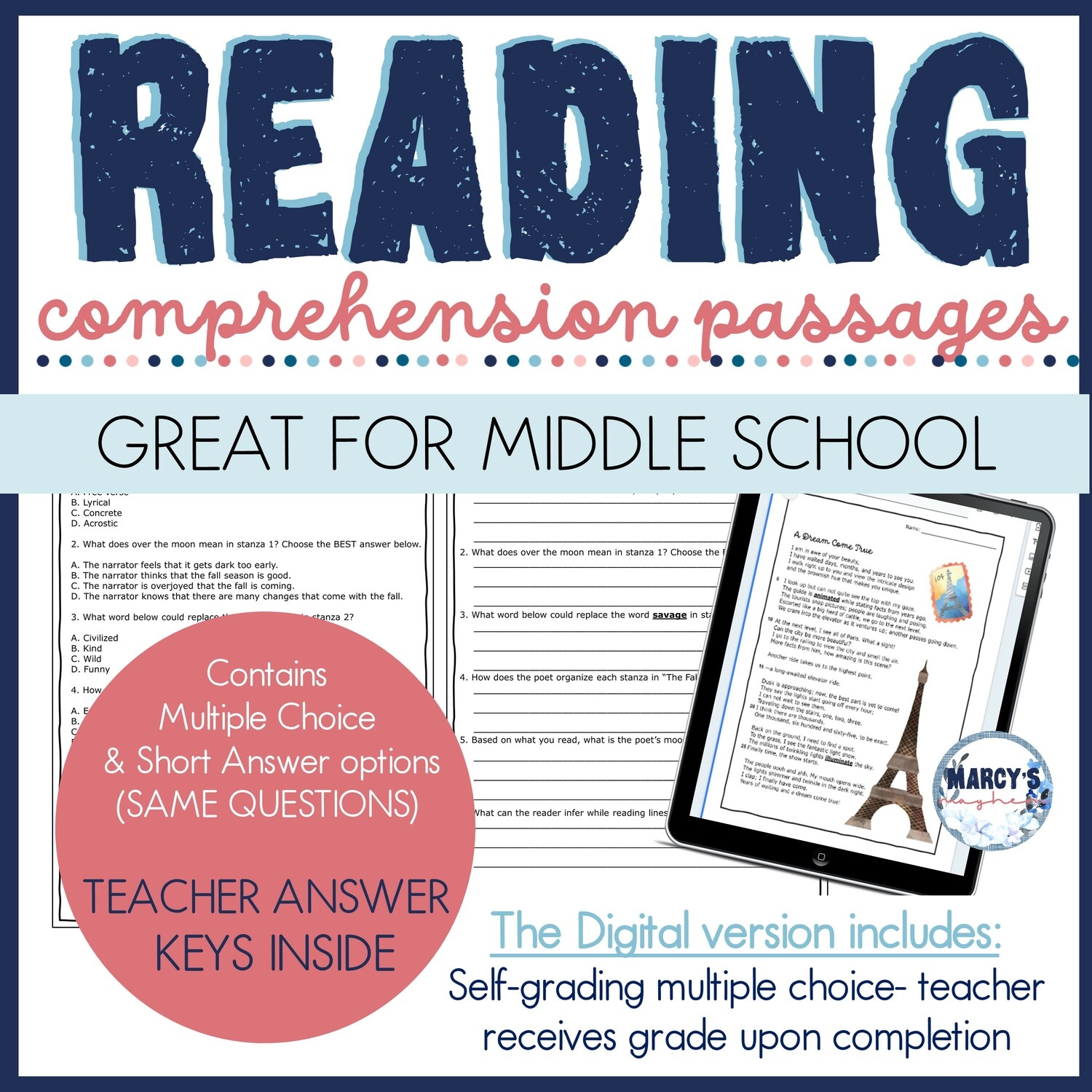 Secondary Reading Comprehension Worksheets
