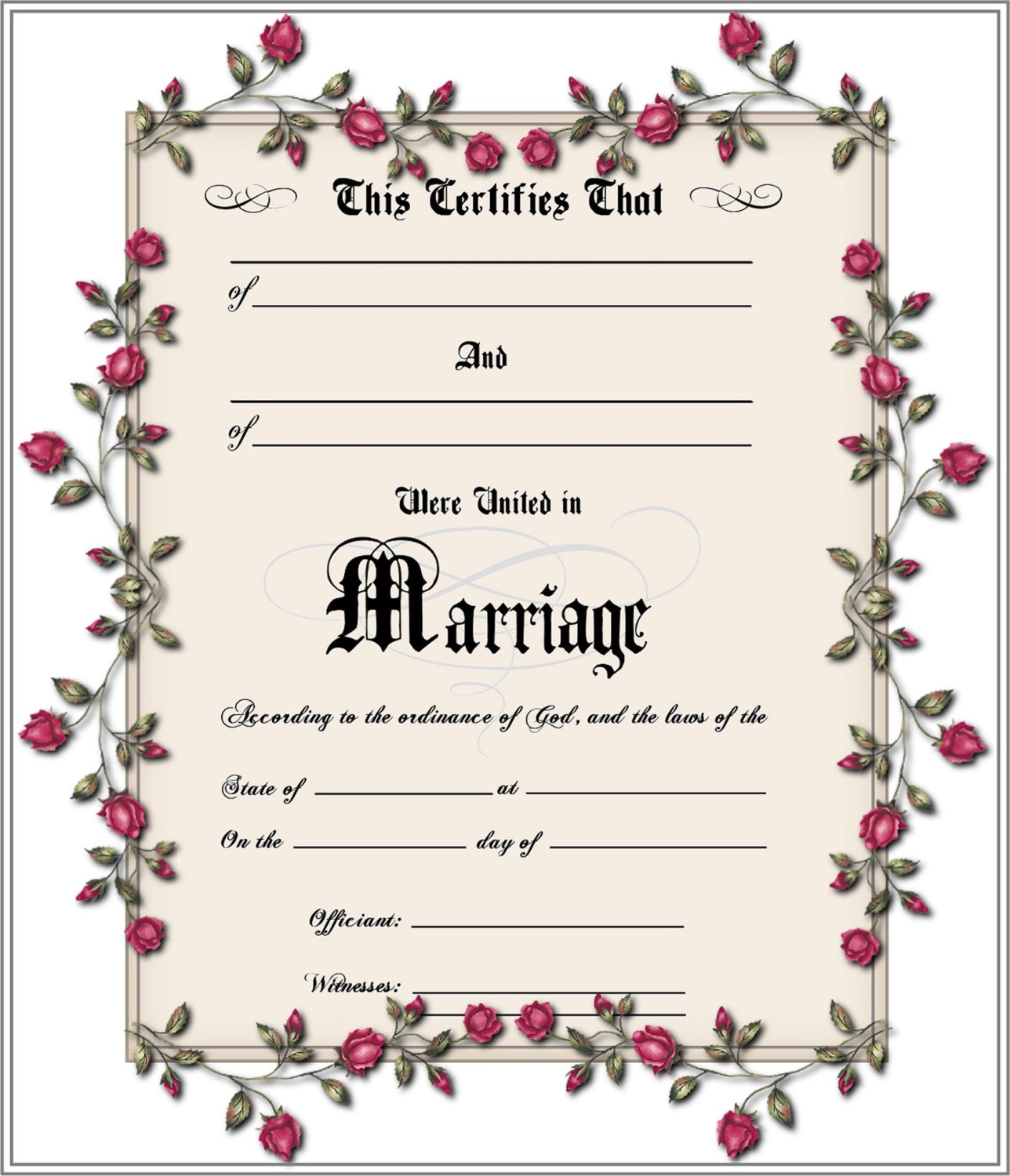 Keepsake Marriage Certificate Personalized Or Blank