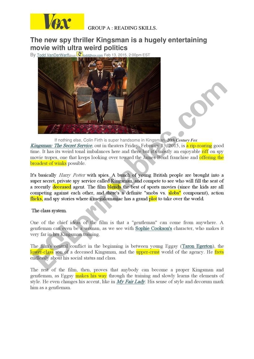 Kingsman The Secret Service ESL Worksheet By T Lyubchyk